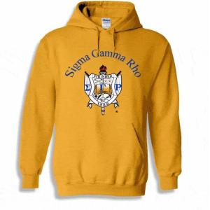Greekgear Sigma Gamma Rho World Famous Crest – Shield Printed Hooded Sweatshirt(Gold)