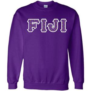 Fiji Fraternity Crest Twill Letter Crewneck Sweatshirt(Purple)