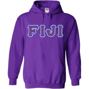 Fiji Fraternity Crest Twill Letter Hooded Sweatshirt(Purple)