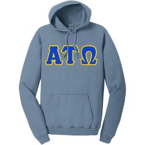 Alpha Tau Omega ATO Pigment-Dyed Lettered Hooded Sweatshirt(Mist)