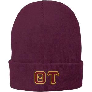 Theta Tau Big Greek Lettered Knit Cap Maroon