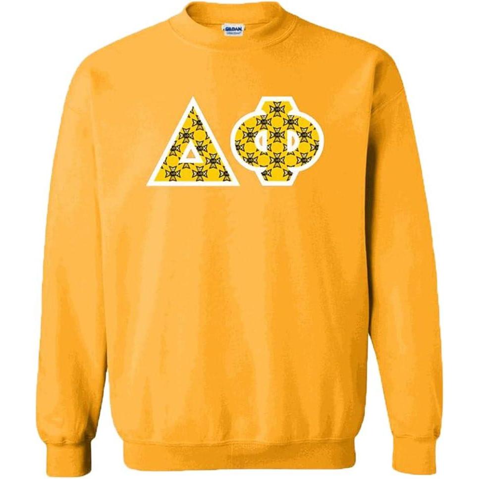 imageDelta Phi Fraternity Crest Twill Letter Crewneck SweatshirtGold
