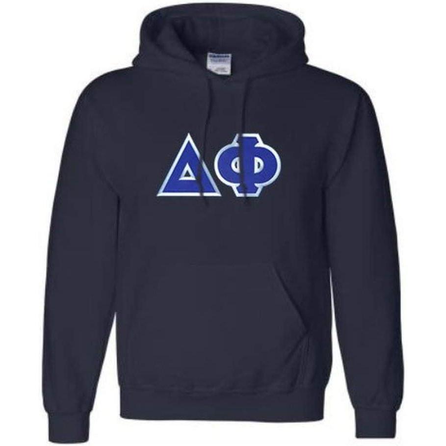 imageGreekgear Delta Phi Lettered Hooded SweatshirtNavy Blue