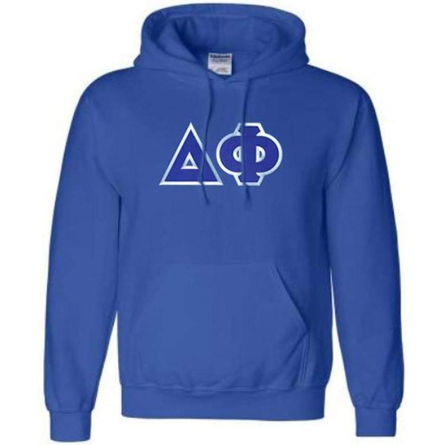 imageGreekgear Delta Phi Lettered Hooded SweatshirtRoyal Blue