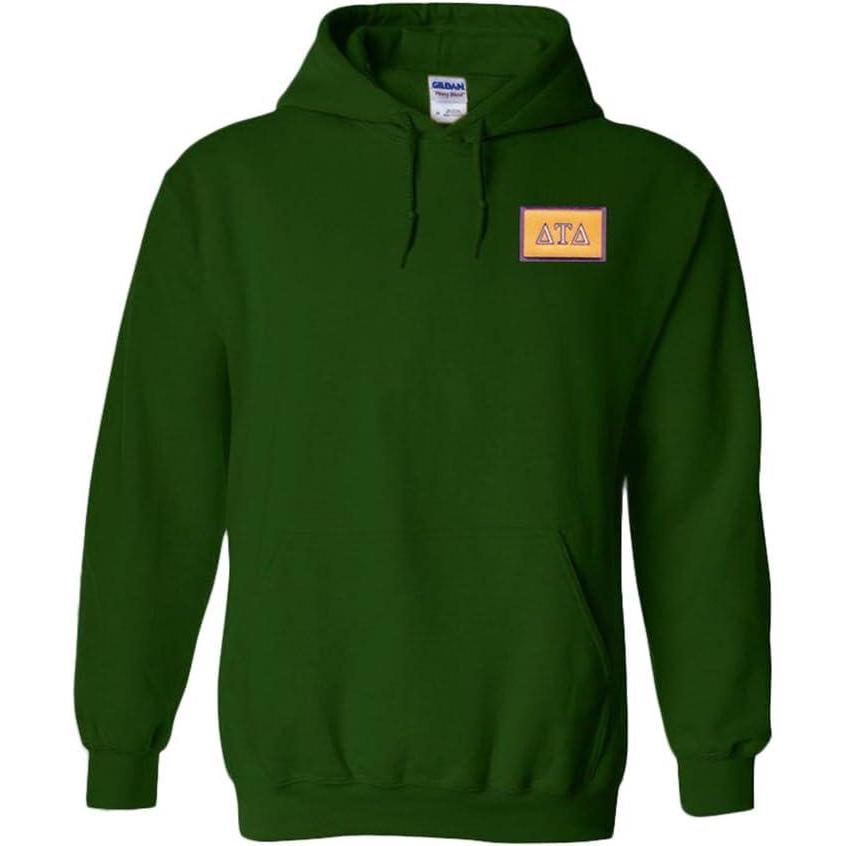 imageGreekgear Delta Tau Delta DTD Flag Patch Hooded SweatshirtForest Green