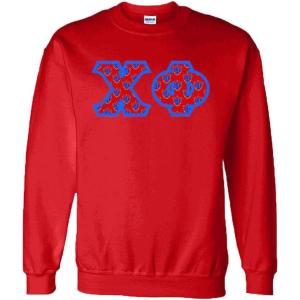 Chi Phi Fraternity Crest Twill Letter Crewneck Sweatshirt(Red)