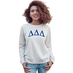 Delta Delta Delta Arched Greek Lettered Crewneck Sweatshirt(Light Grey)