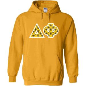 Delta Phi Fraternity Crest Twill Letter Hooded Sweatshirt(Gold)