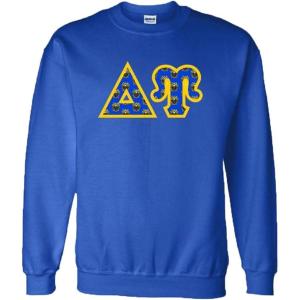 Delta Upsilon Du Fraternity Crest Twill Letter Crewneck Sweatshirt(Royal Blue)