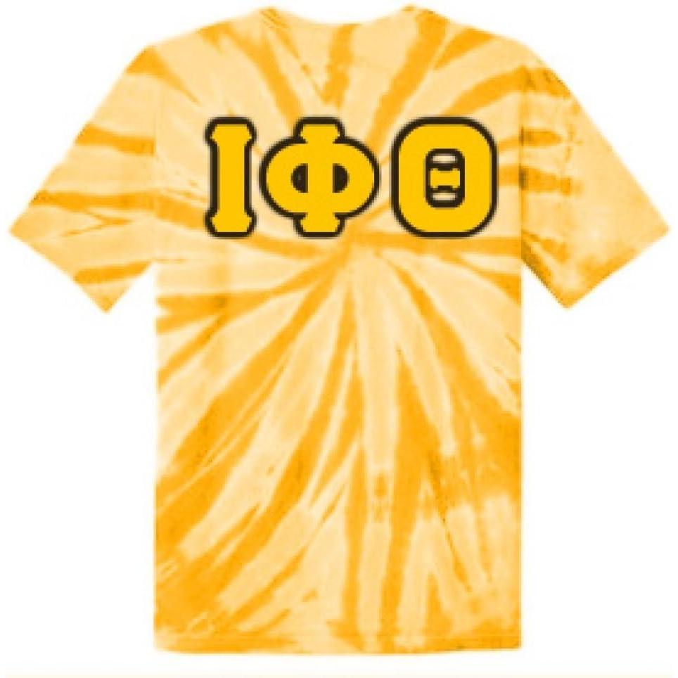 imageGreekgear Iota Phi Theta Essential TieDye Lettered TeeGold