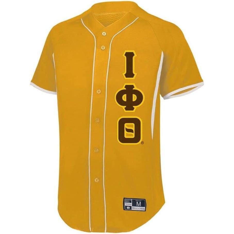 imageGreekgear Iota Phi Theta Lettered Baseball JerseyLight GoldWhite
