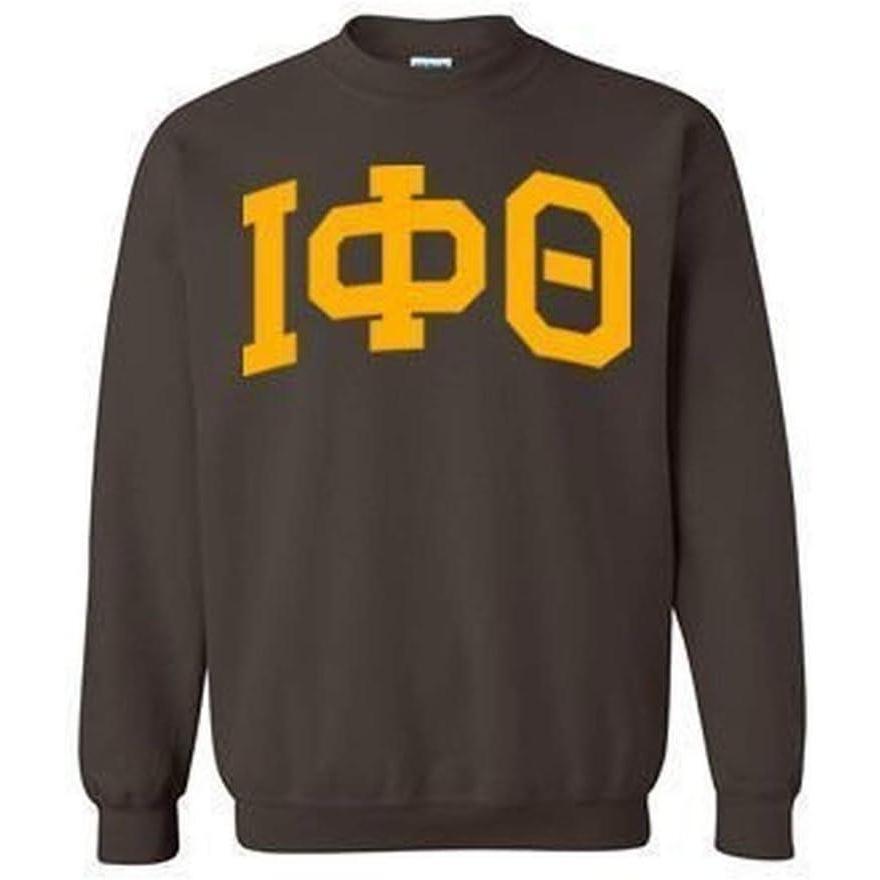 imageGreekgear Mens Iota Phi Theta Greek Lettered Arch Crewneck Sweatshirt BrownBrown