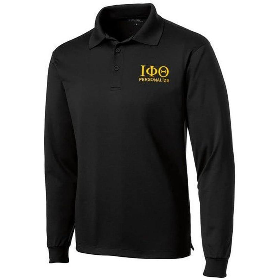 imageIota Phi Theta World Famous Long Sleeve Dry Fit PoloBlack