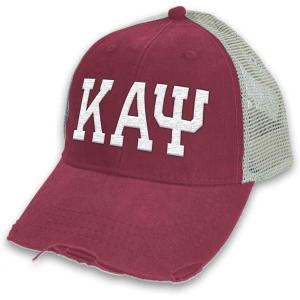 Kappa Alpha Psi Distressed Trucker Hat Burgundy/Tan