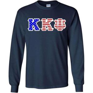 Kappa Kappa Psi Greek Letter American Flag Long Sleeve Tee(Black)