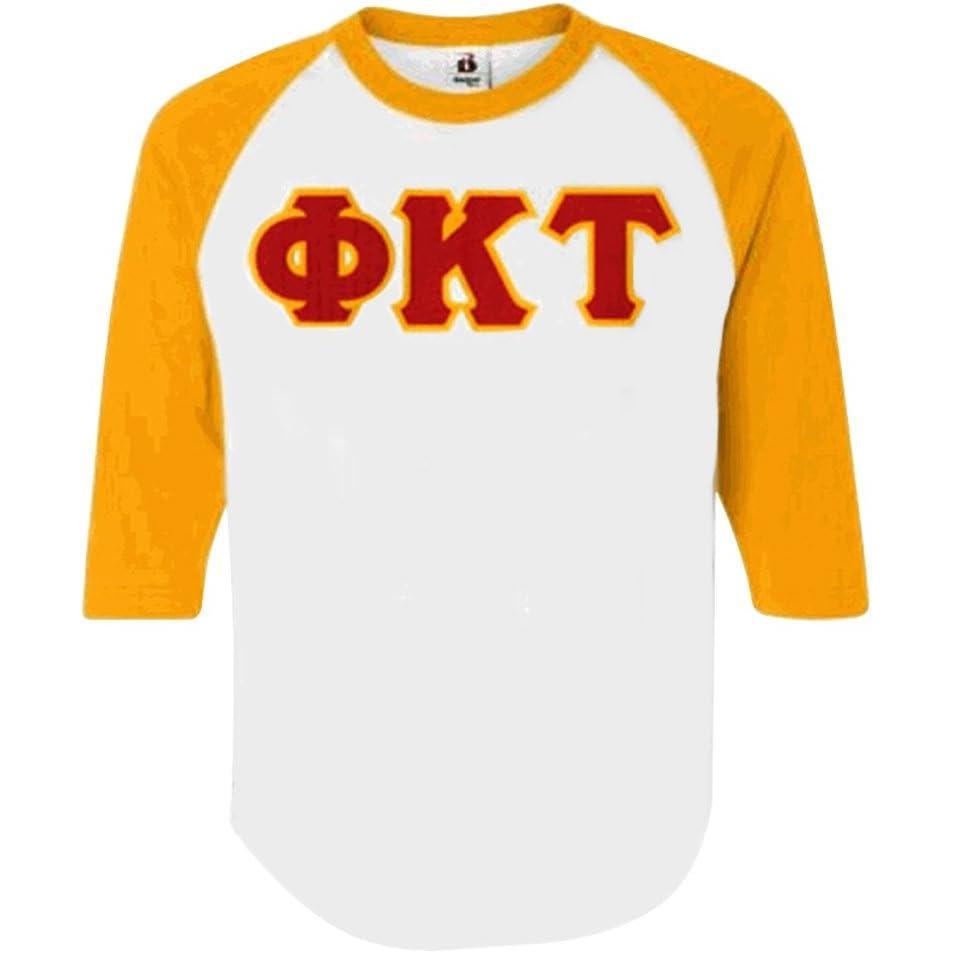 imagePhi Kappa Tau Lettered Raglan TShirtWhite WGold