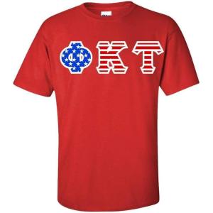 Phi Kappa Tau Greek Letter American Flag Tee(Red)