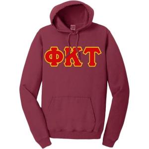 Phi Kappa Tau Pigment-Dyed Lettered Hooded Sweatshirt(Merlot)