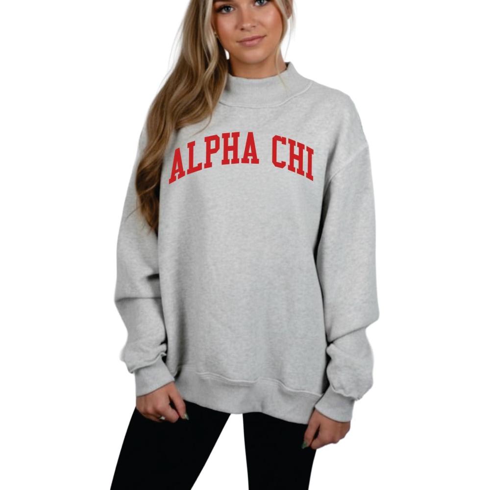 imageGreekgear Alpha Chi Omega Reversible Varsity Mockneck Sweatshirt