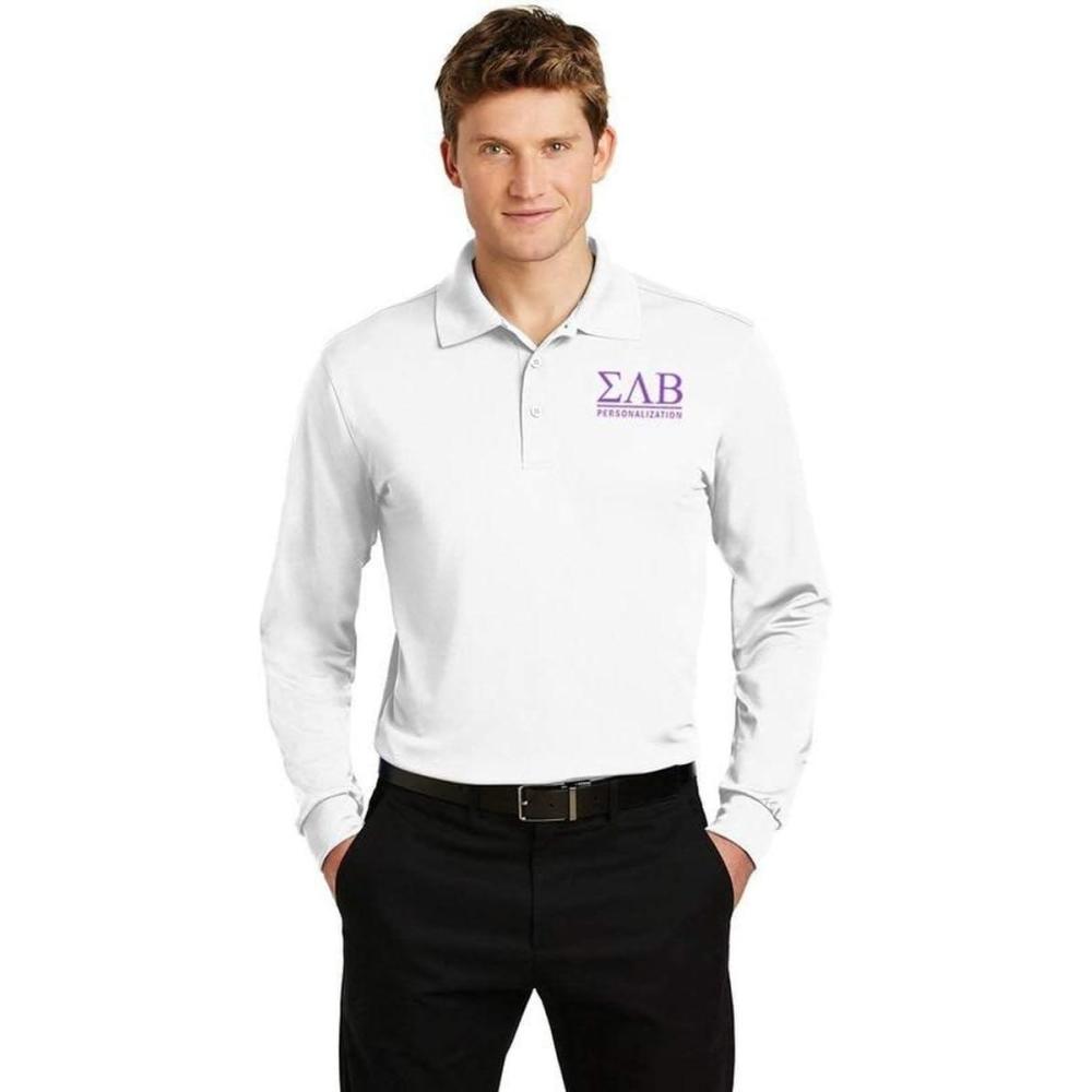 imageSigma Lambda Beta World Famous Long Sleeve Dry Fit PoloWhite