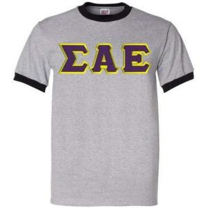 Sigma Alpha Epsilon Lettered Ringer Shirt(Athletic Heather/Black)