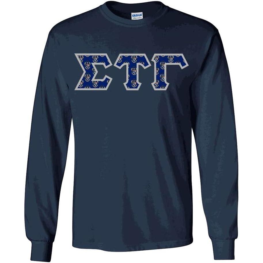 imageSigma Tau Gamma Fraternity Crest Twill Letter Longsleeve TeeNavy Blue