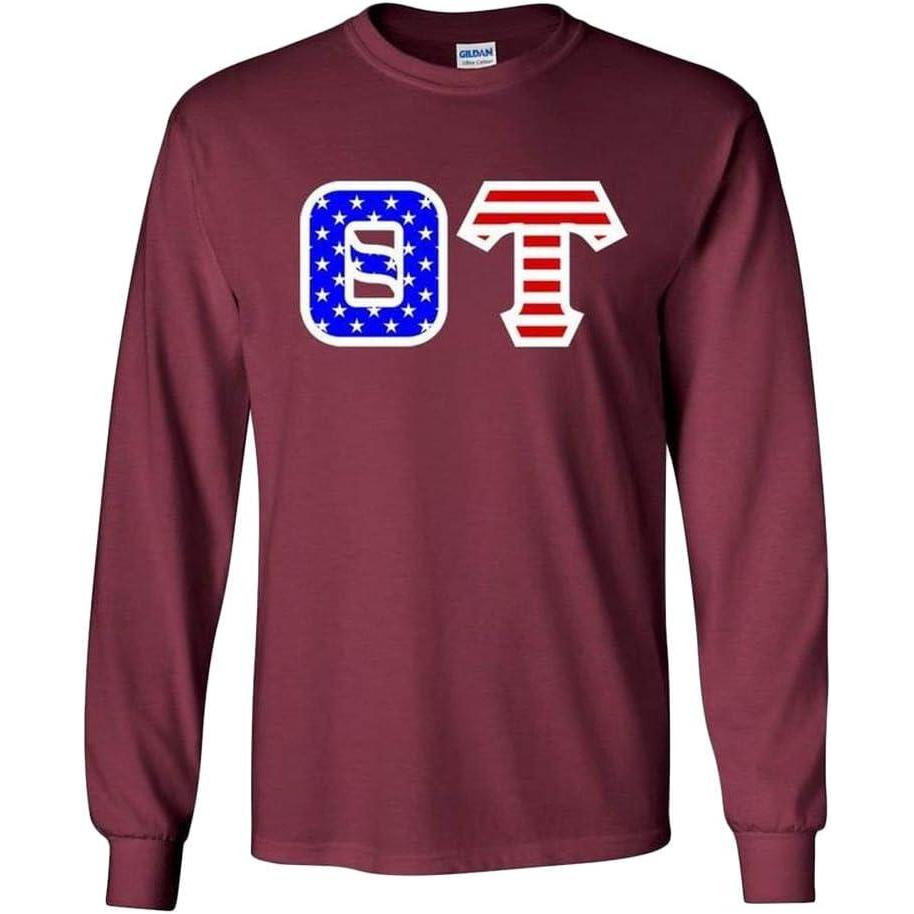 imageTheta Tau Greek Letter American Flag Long Sleeve TeeMaroon