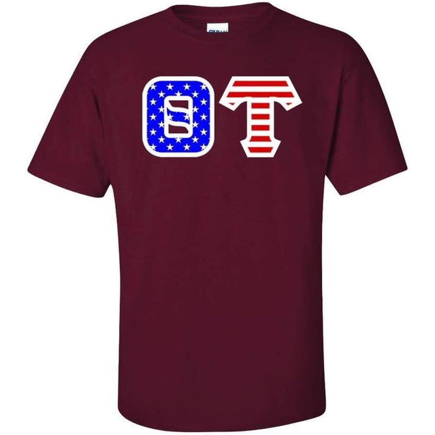 imageTheta Tau Greek Letter American Flag TeeMaroon