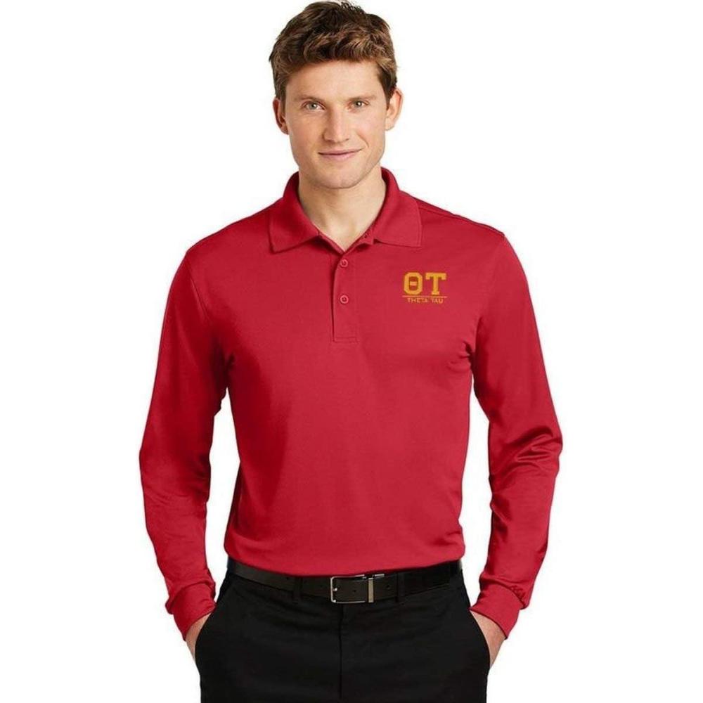 imageTheta Tau World Famous Long Sleeve Dry Fit PoloTrue Red