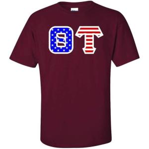 Theta Tau Greek Letter American Flag Tee(Maroon)