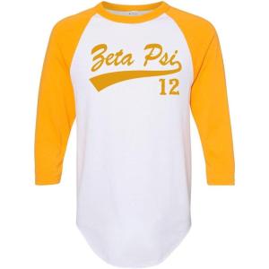 Zeta Psi Tail Year Raglan(White W/Gold)