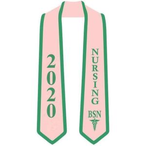 Greekgear Nursing Graduation Stole(Pink W/Kelly Green Trim)