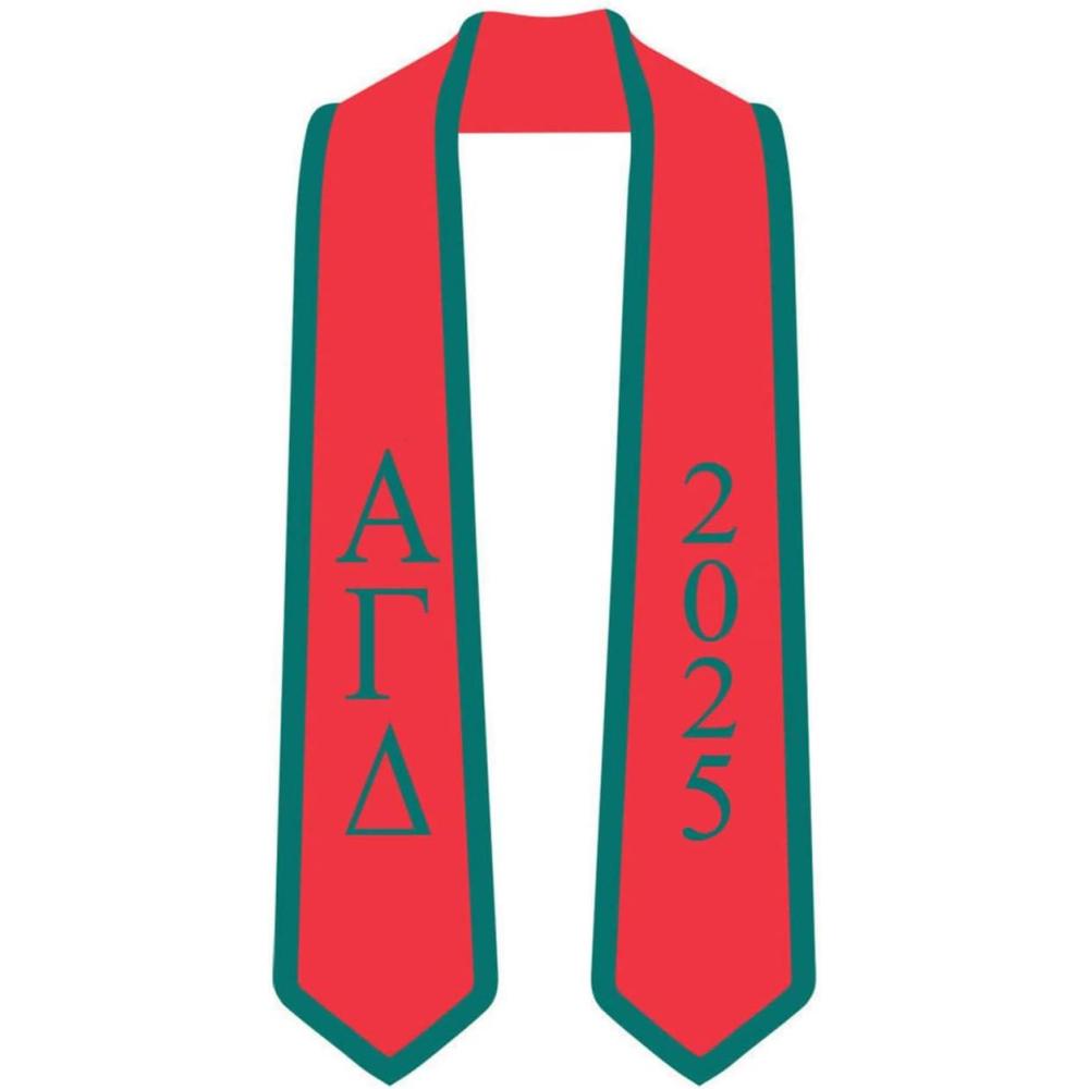 imageCustom Alpha Gamma Delta Greek 2 Tone Lettered Graduation Sash Stole wYearRed WForest Green Trim