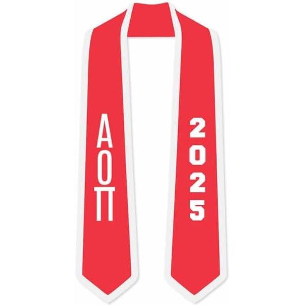 imageCustom Alpha Omicron Pi Greek 2 Tone Lettered Graduation Sash Stole wYearRed WWhite Trim