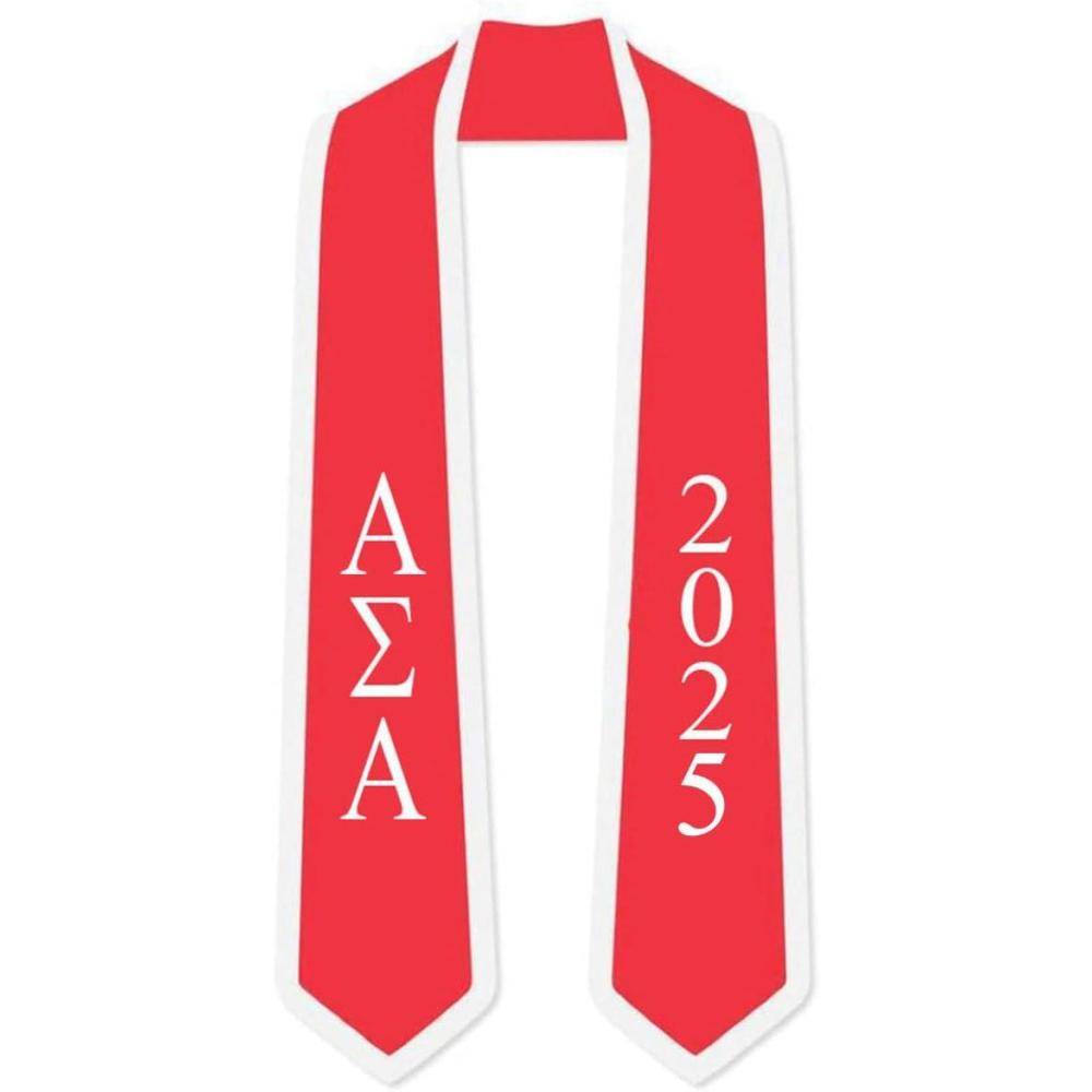 imageCustom Alpha Sigma Alpha Greek 2 Tone Lettered Graduation Sash Stole wYearRed WWhite Trim
