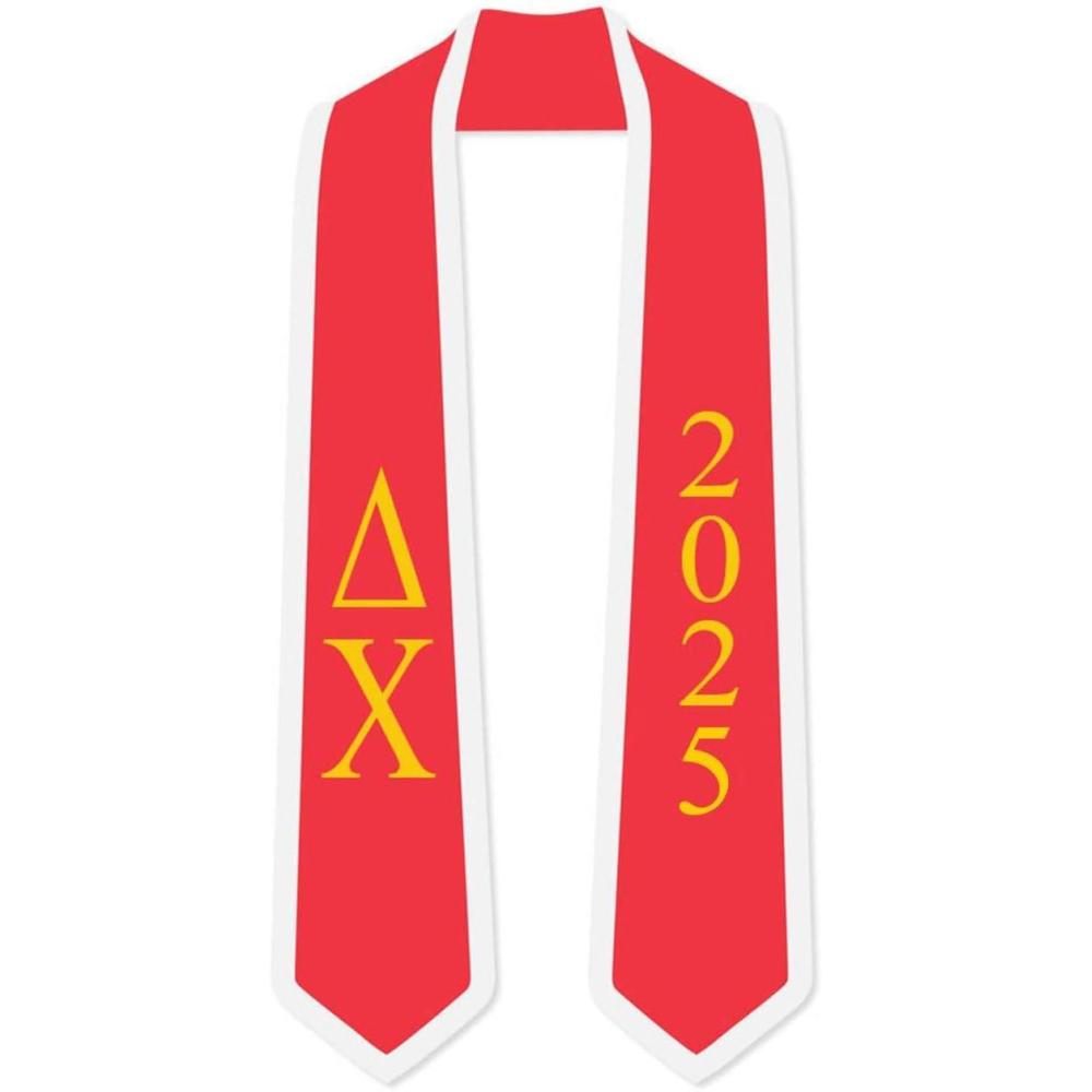 imageCustom Delta Chi Greek 2 Tone Lettered Graduation Sash Stole wYearRed WWhite Trim
