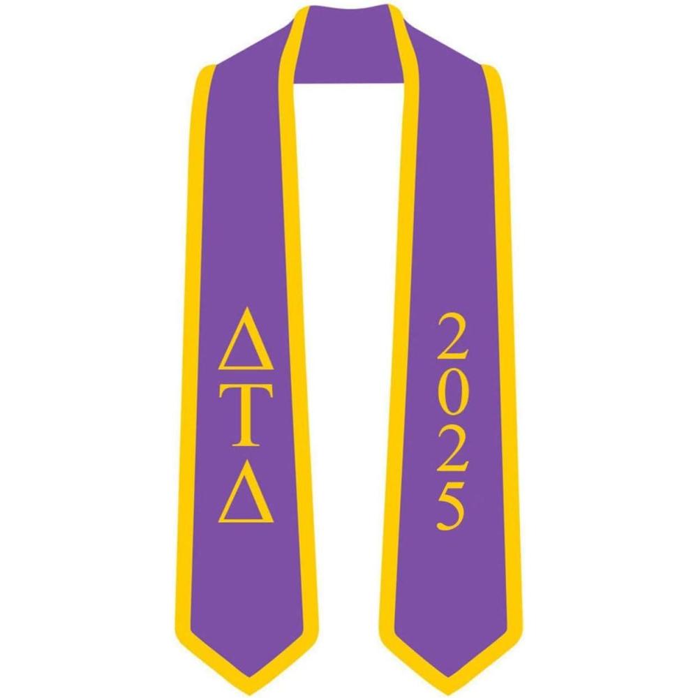 imageCustom Delta Tau Delta Greek 2 Tone Lettered Graduation Sash Stole wYearPurple WAthletic Gold Trim