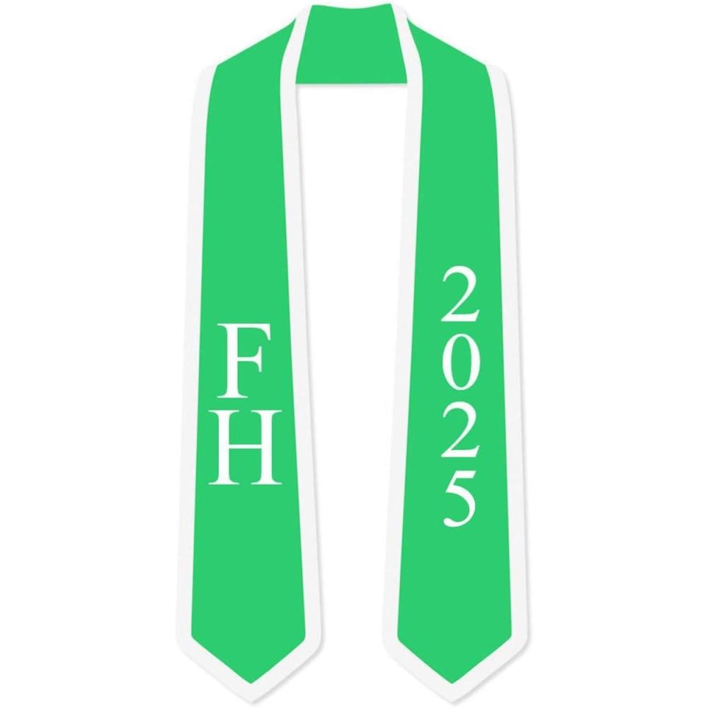 imageCustom FARMHOUSE Greek 2 Tone Lettered Graduation Sash Stole wYearKelly Green WWhite Trim