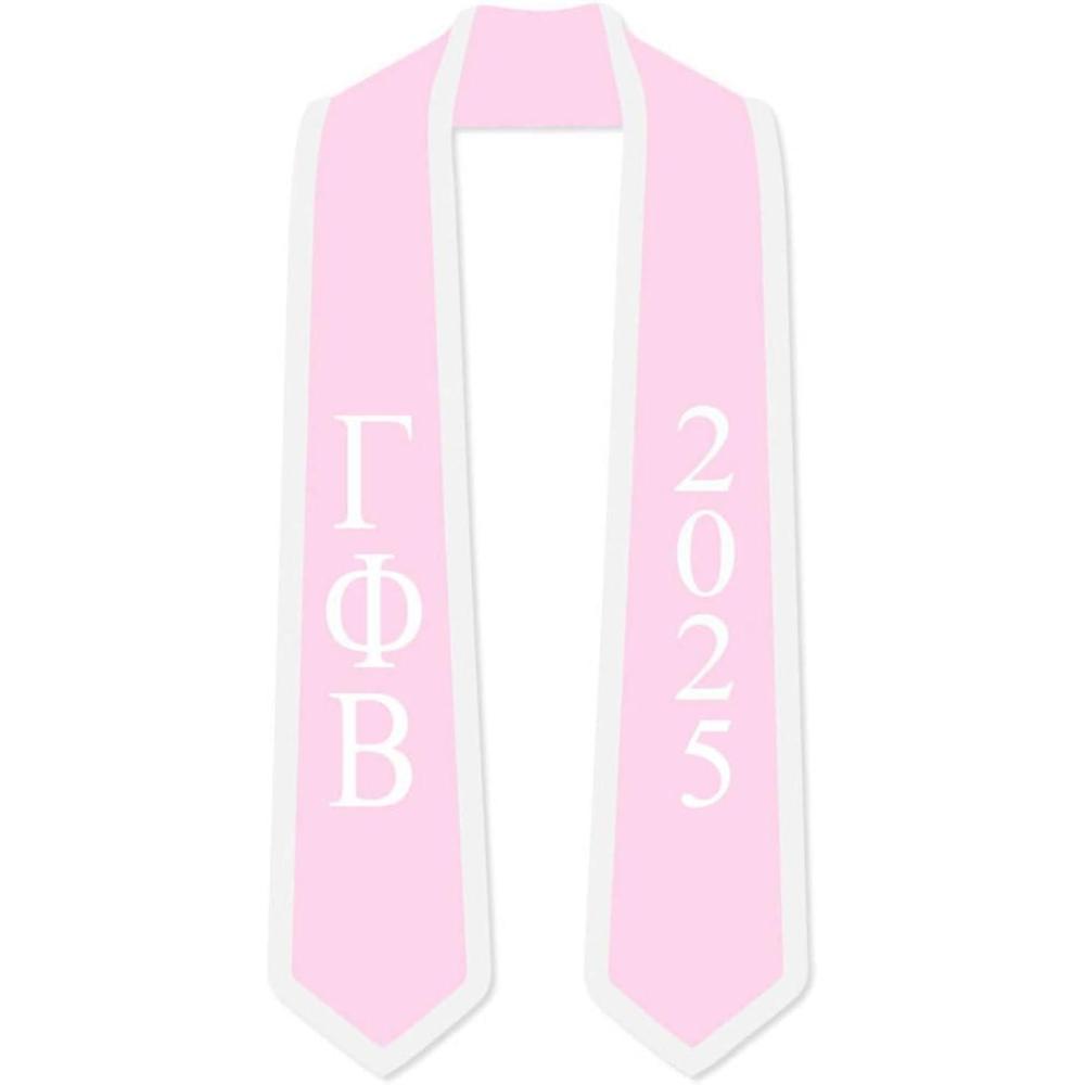 imageCustom Gamma Phi Beta Greek 2 Tone Lettered Graduation Sash Stole wYearPink WWhite Trim