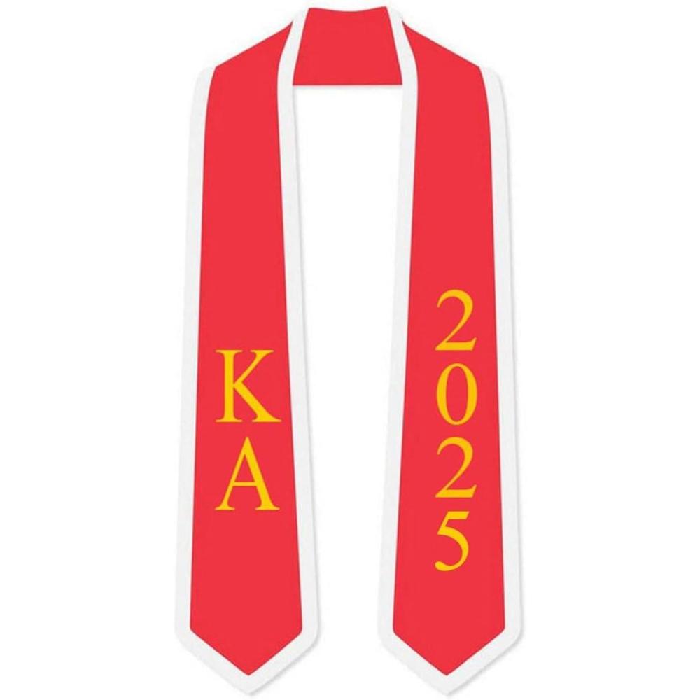 imageCustom Kappa Alpha Greek 2 Tone Lettered Graduation Sash Stole wYearRed WWhite Trim