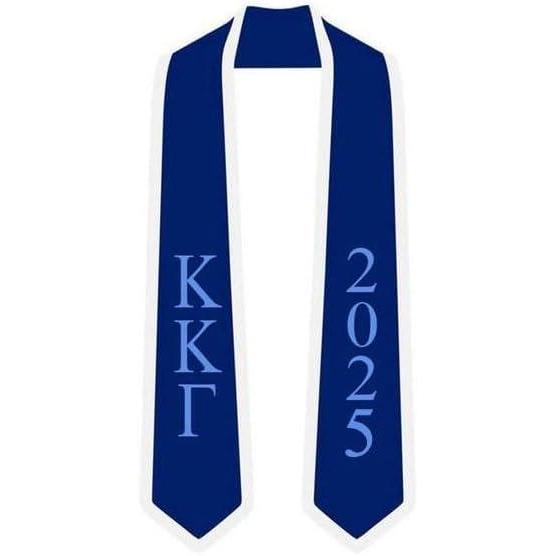 imageCustom Kappa Kappa Gamma Greek 2 Tone Lettered Graduation Sash Stole wYearNavy Blue WWhite Trim