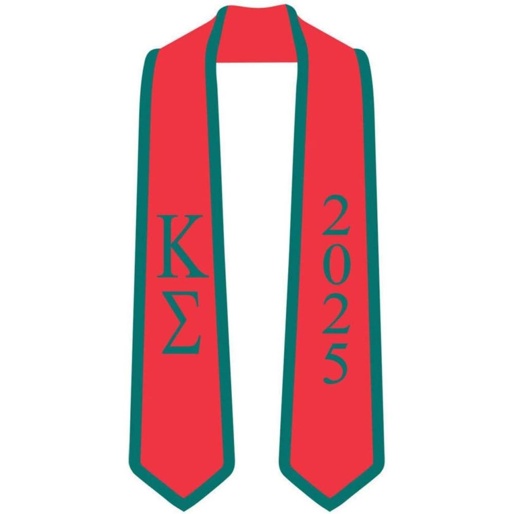 imageCustom Kappa Sigma Greek 2 Tone Lettered Graduation Sash Stole wYearRed WForest Green Trim