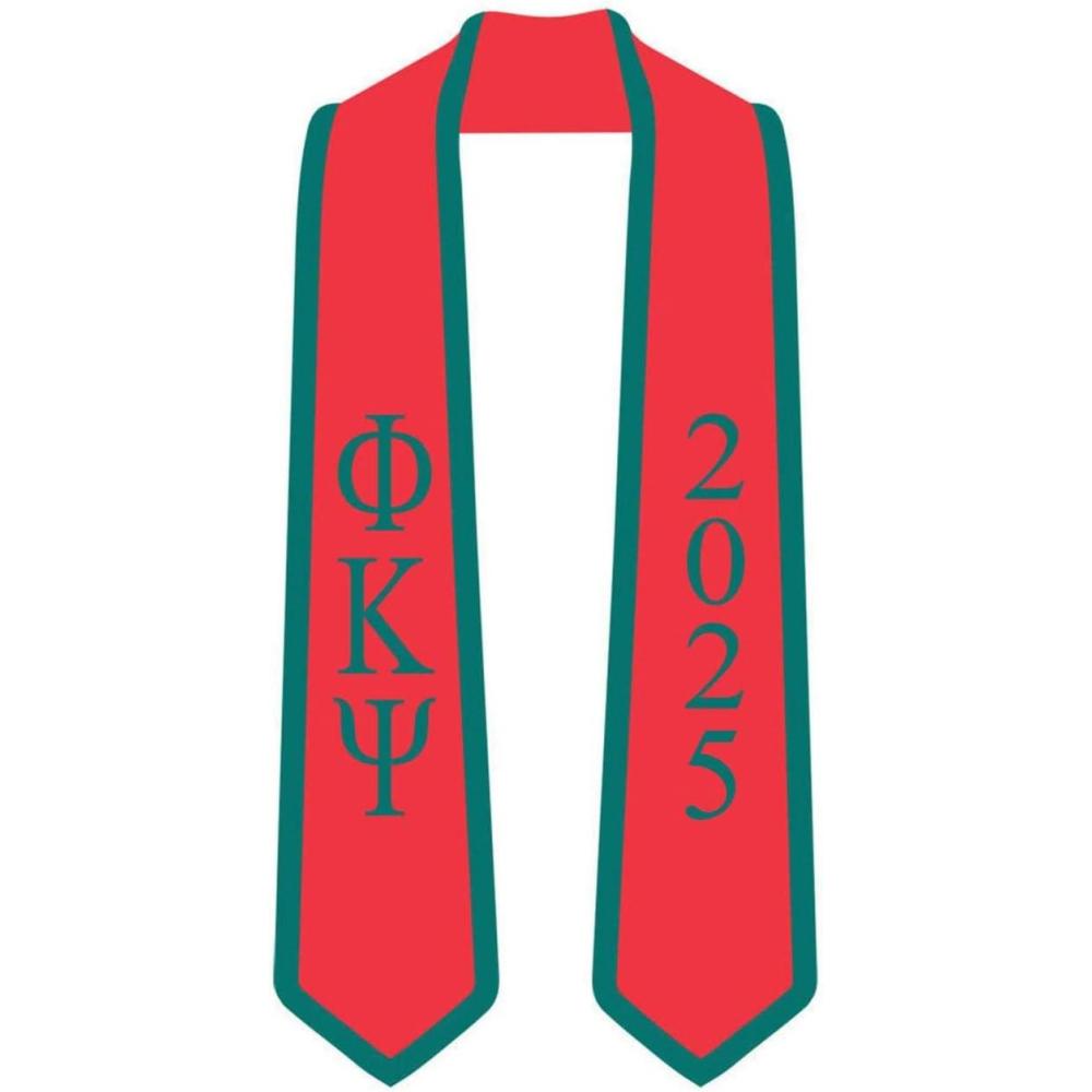imageCustom Phi Kappa Psi Greek 2 Tone Lettered Graduation Sash Stole wYearRed WForest Green Trim