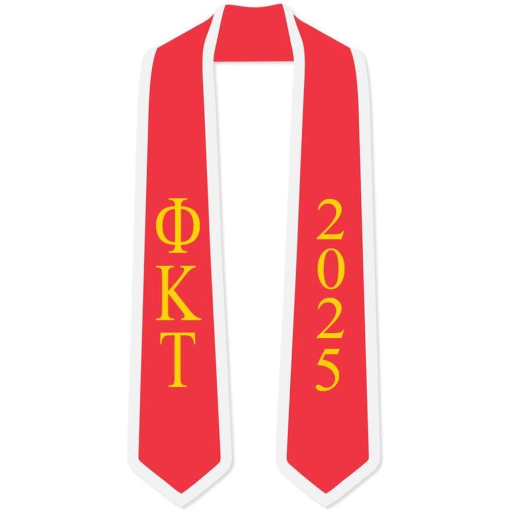 imageCustom Phi Kappa Tau Greek 2 Tone Lettered Graduation Sash Stole wYearRed WWhite Trim