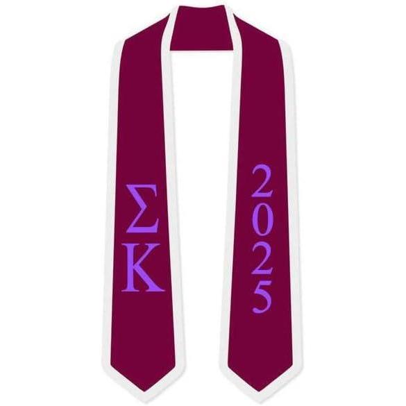 imageCustom Sigma Kappa Greek 2 Tone Lettered Graduation Sash Stole wYearMaroon WWhite Trim
