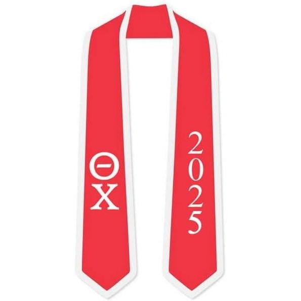 imageCustom Theta Chi Greek 2 Tone Lettered Graduation Sash Stole wYearRed WWhite Trim