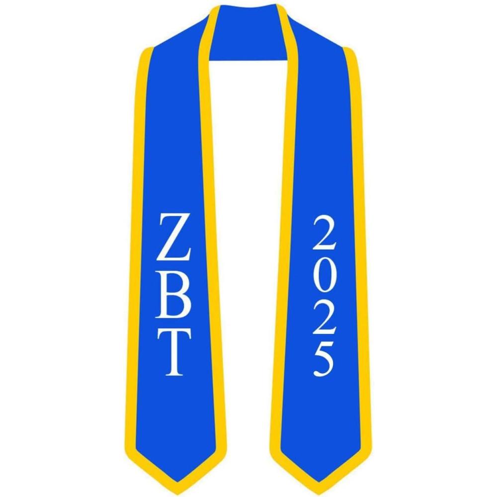imageCustom Zeta Beta Tau Greek 2 Tone Lettered Graduation Sash Stole wYearRoyal WAthletic Gold Trim