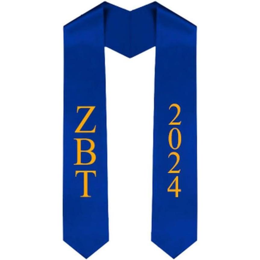 imageCustom Zeta Beta Tau ZBT Greek Lettered Graduation Sash Stole with YearRoyal Blue