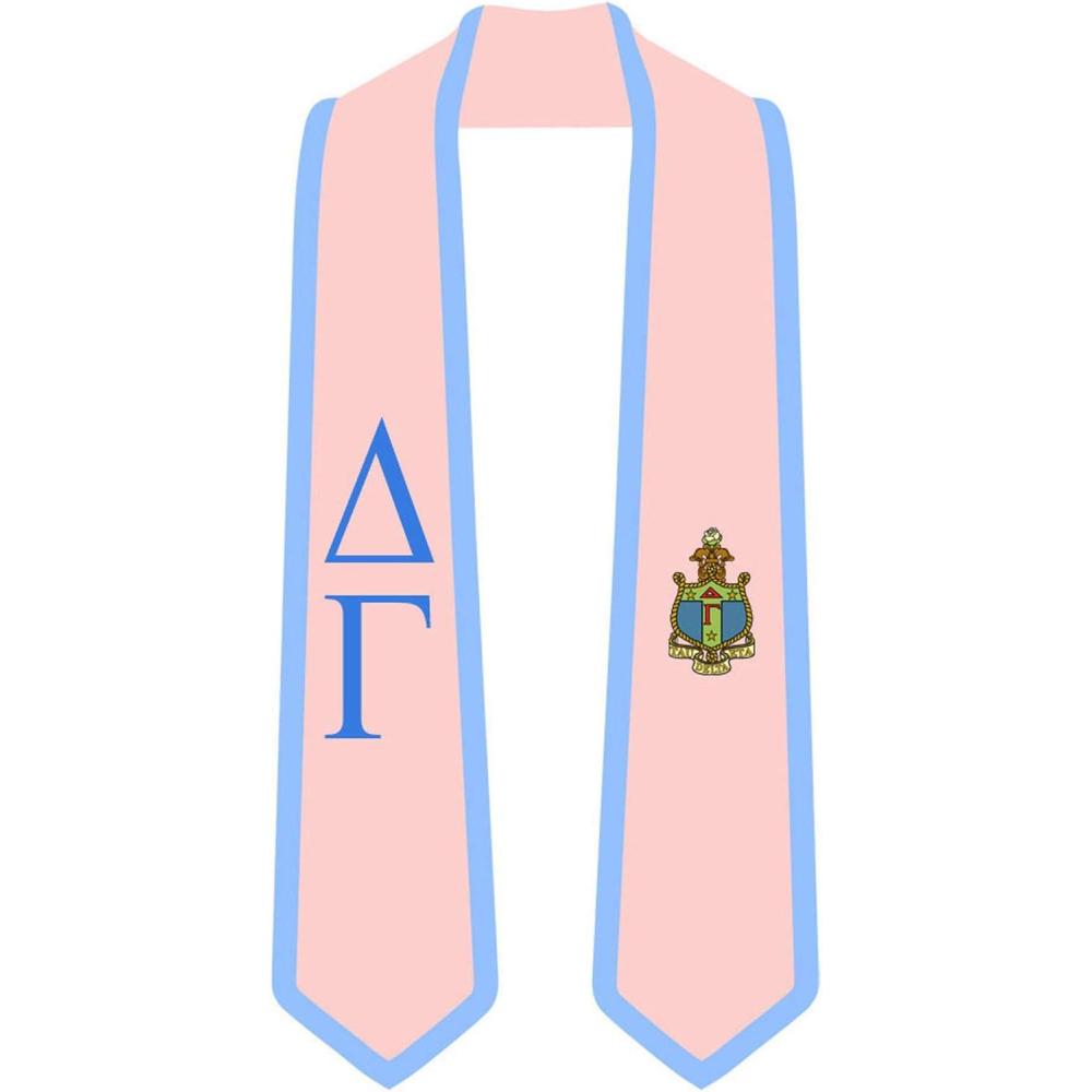 imageDelta Gamma Greek 2 Tone Lettered Graduation Sash StolePink WLight Blue Trim