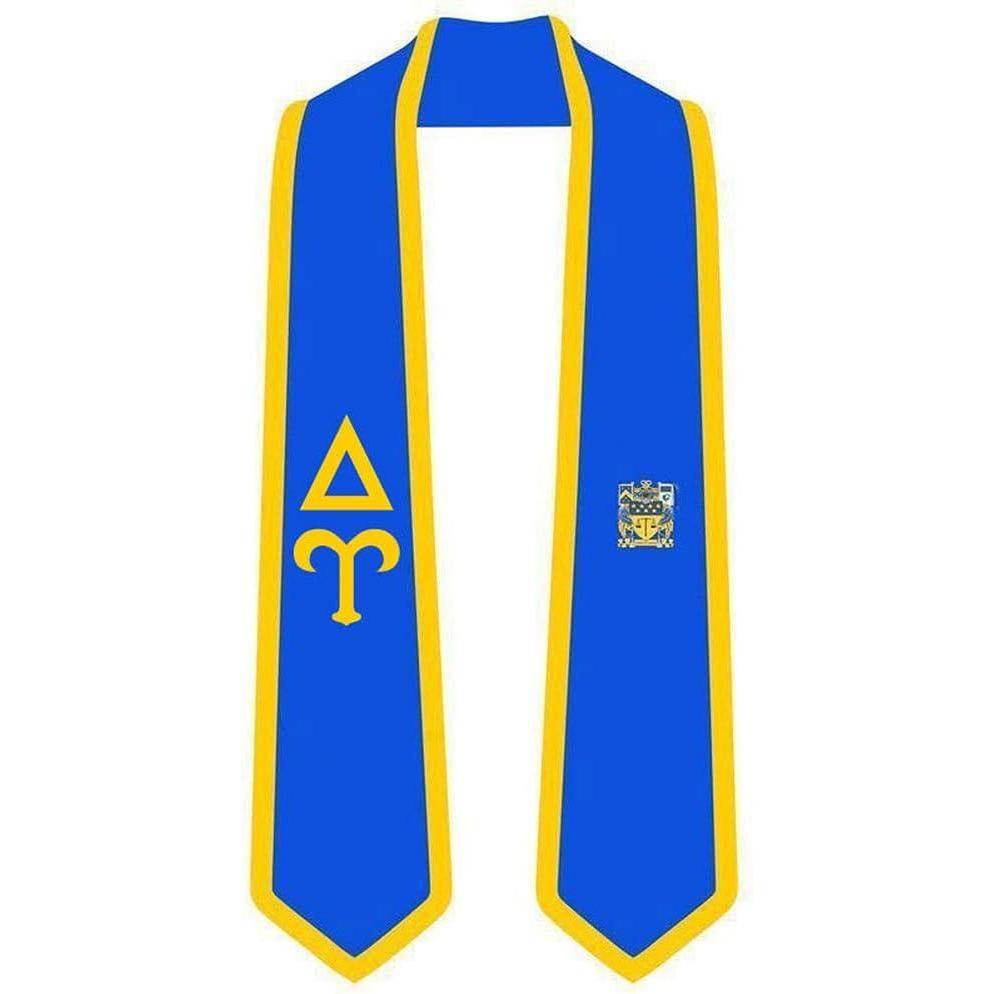 imageDelta Upsilon DU Greek 2 Tone Lettered Graduation Sash StoleRoyal WAthletic Gold Trim